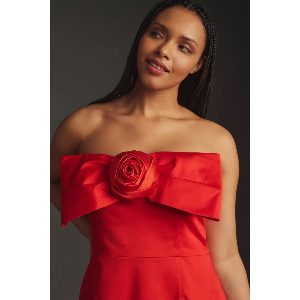 ANTHROPOLOGIE HUTCH sz 2X 3D Rosette strapless mini dress in red - Picture 2 of 4